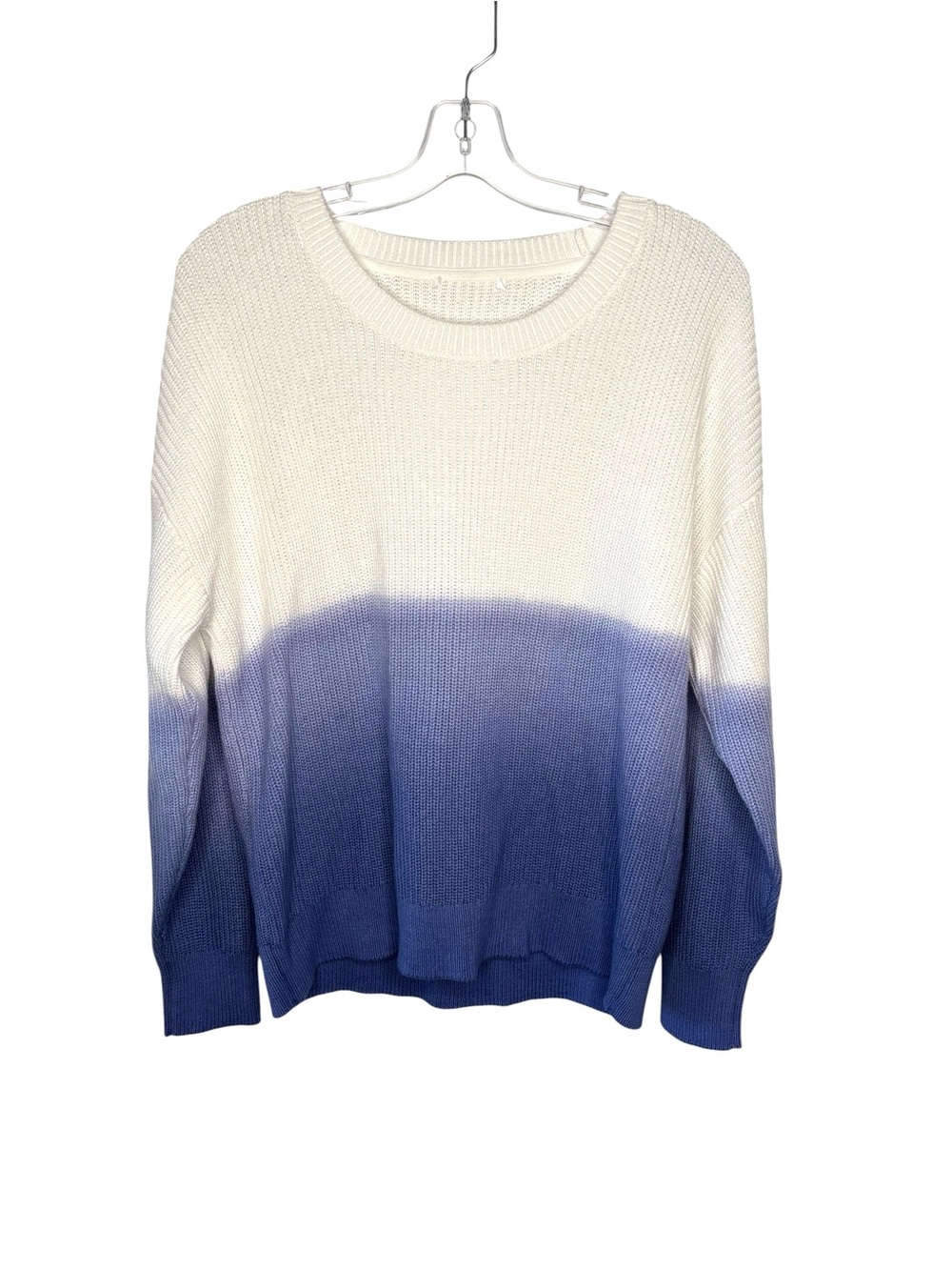 Ombre Crewneck Sweater in White and‎ Blue shaker knit cotton long sleeve Medium